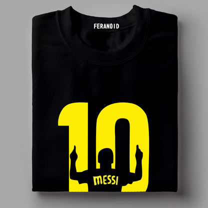 Messi 10 Black With Yellow Print  T-Shirt