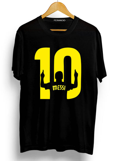 Messi 10 Black With Yellow Print  T-Shirt