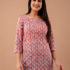 Women Mauve Cotton Printed Short Kurti