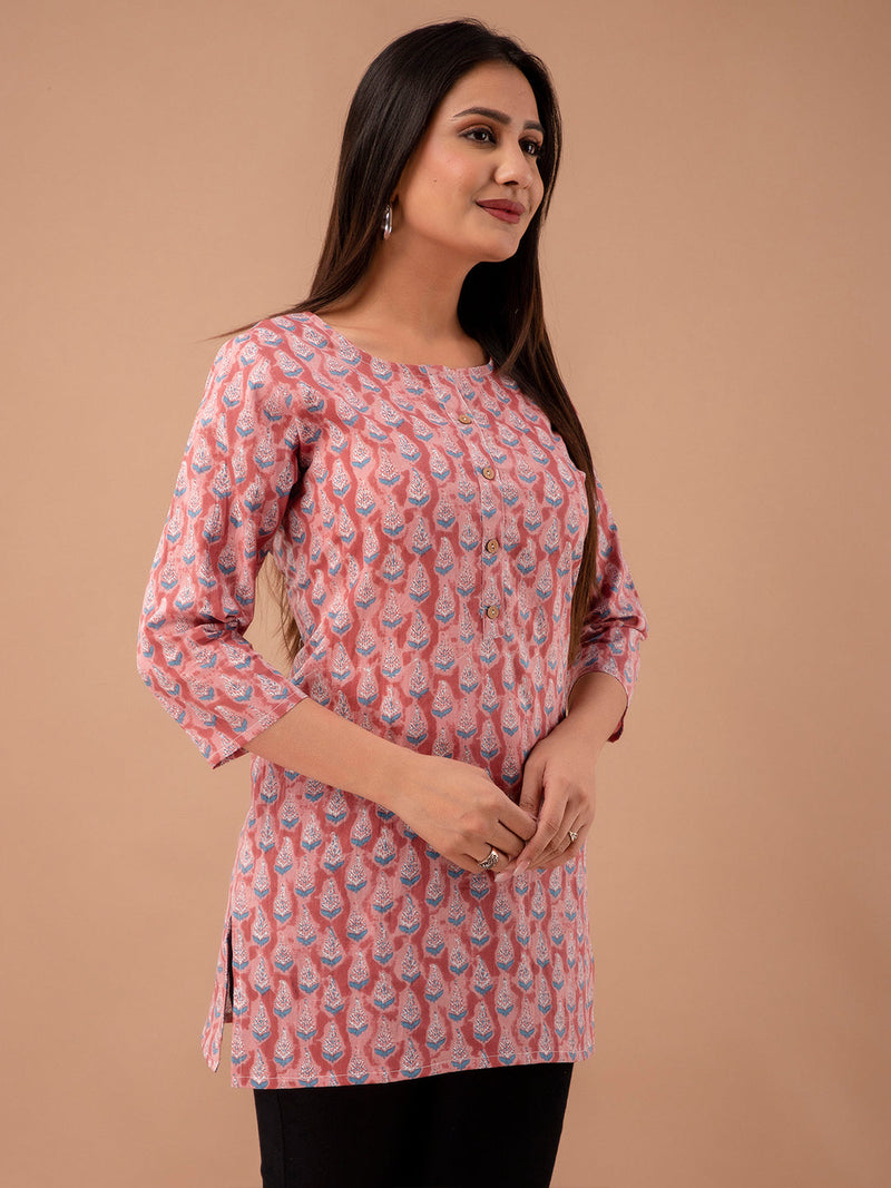 Women Mauve Cotton Printed Short Kurti