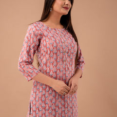 Women Mauve Cotton Printed Short Kurti