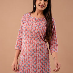 Women Mauve Cotton Printed Short Kurti