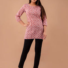 Women Mauve Cotton Printed Short Kurti