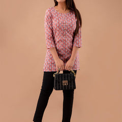 Women Mauve Cotton Printed Short Kurti