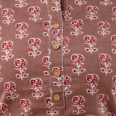 Women Brown Cotton Printed Short Kurti