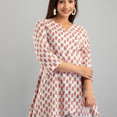 Cotton Printed White Short Tunic