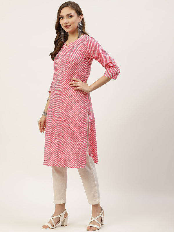 Women Mauve Leheriya Yoke Design Cotton Kurti