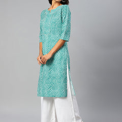 Women Green Leheriya Yoke Design Cotton Kurti