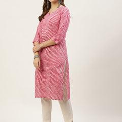 Women Pink Leheriya Yoke Design Cotton Kurti