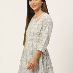 Women Flared Designer Beige Short Kurti