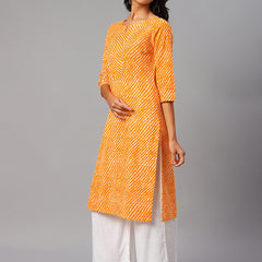 Women Yellow Leheriya Yoke Design Cotton Kurti