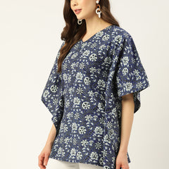 Women Blue Cotton Printed Kaftan