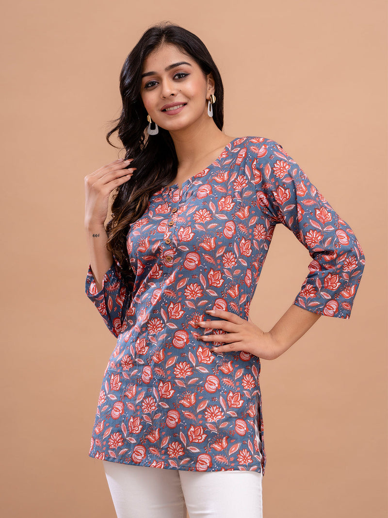 Floral Printed Pure Cotton Kurti