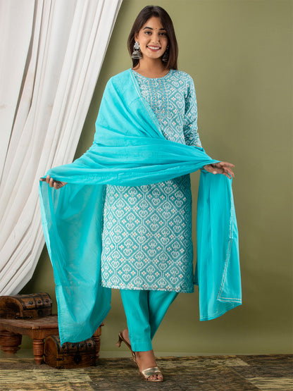 Women Kurta Pant Dupatta Set FRKT6729