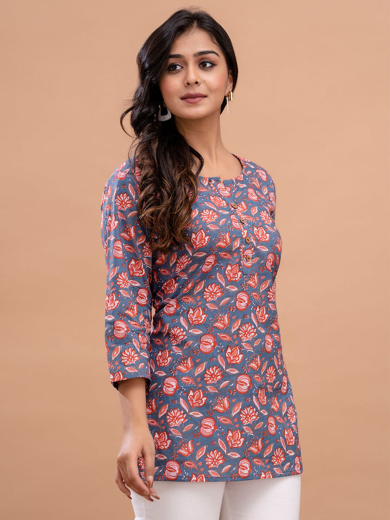 Floral Printed Pure Cotton Kurti