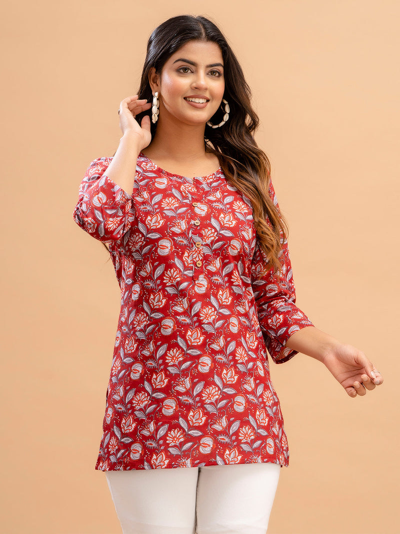 Floral Printed Pure Cotton Kurti