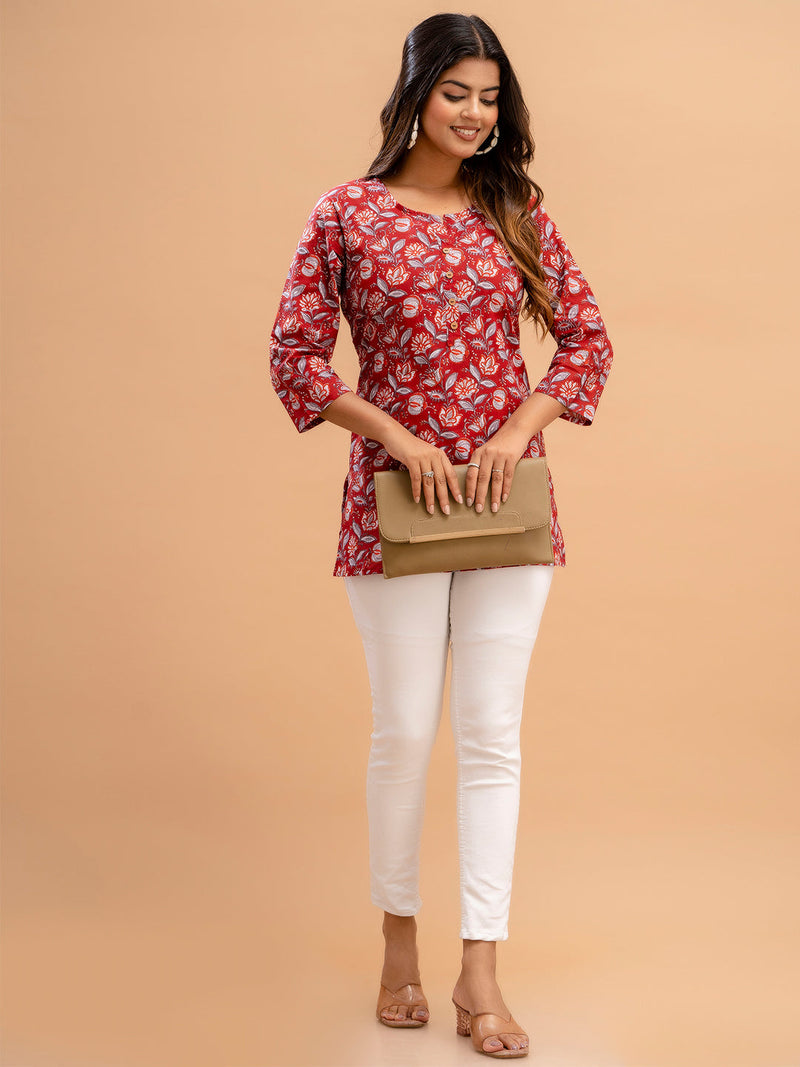 Floral Printed Pure Cotton Kurti