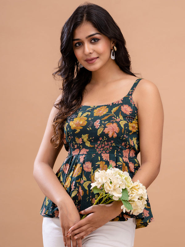 Floral Print Cotton Peplum Top