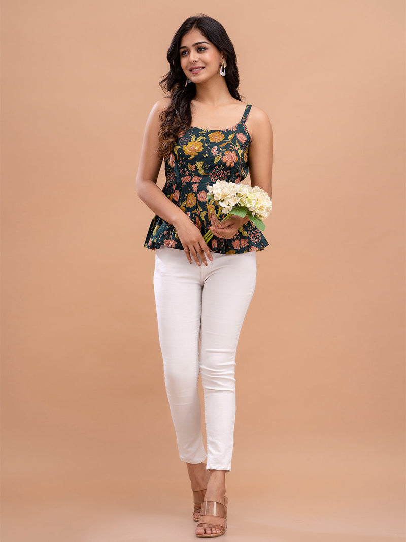 Floral Print Cotton Peplum Top