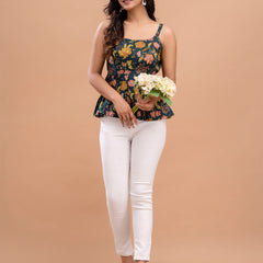 Floral Print Cotton Peplum Top