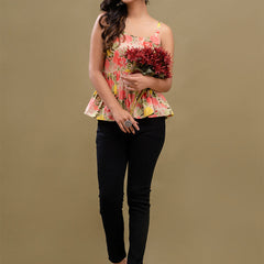 Floral Print Cotton Peplum Top