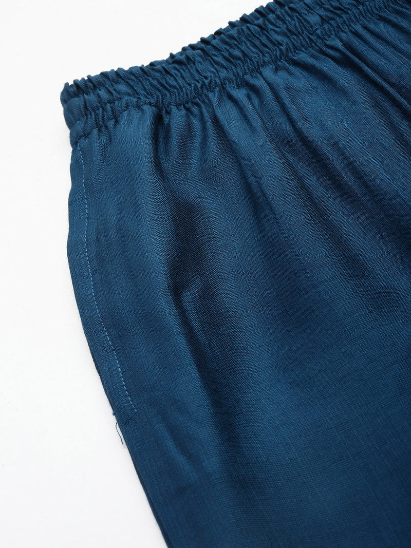 Blue Women's Embroidered Co-ord Set - Viscose Fabric Sleeveless Shirt and Pant