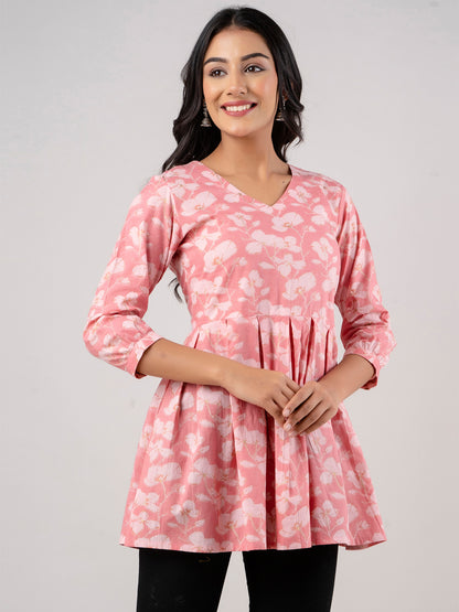 Printed Cotton Pink Peplum Tunic