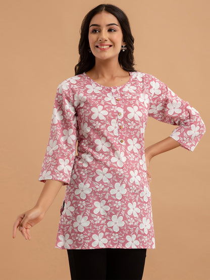 Women Mauve Cotton Printed Short Kurti