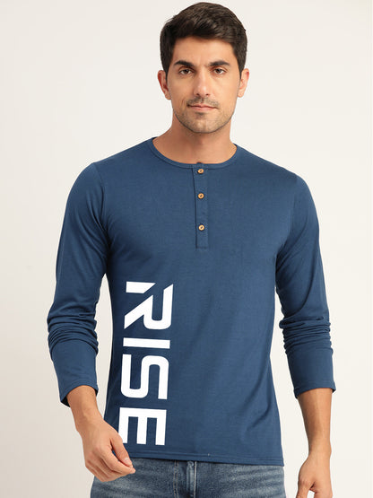 Rise Teal Blue Henley Full Sleeves T-shirt