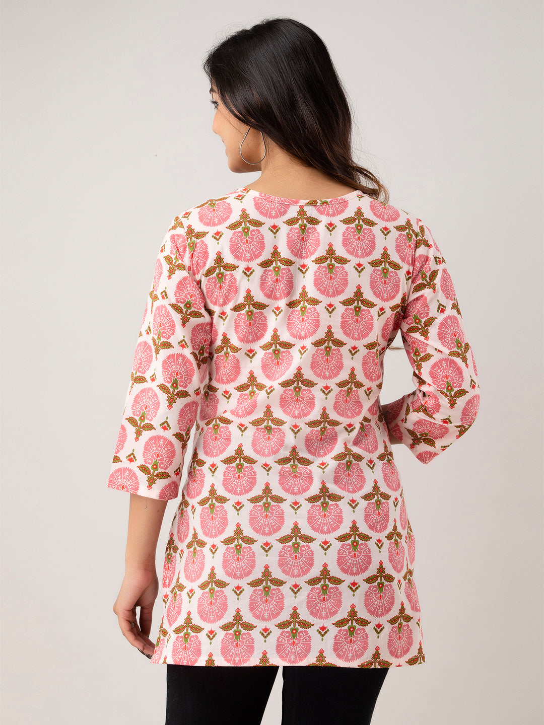 Women Pink Cotton Printed Short Kurti