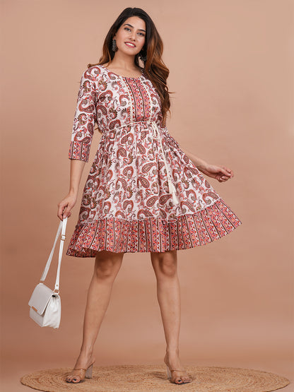 Cotton Printed Cream Paisley Dress