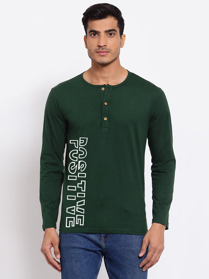 Positive Green Henley Full Sleeves T-shirt