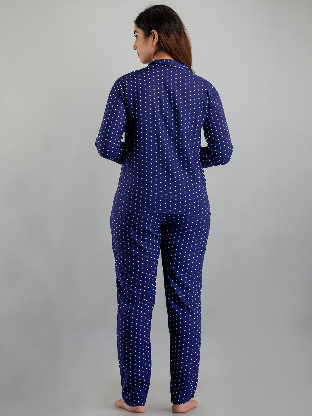 WOMEN SMALL POLKA DOT PRINT BLUE NIGHTSUIT