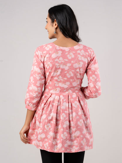 Printed Cotton Pink Peplum Tunic