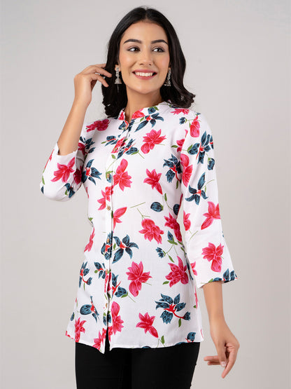 Printed Floral Rayon Shirt Tunic