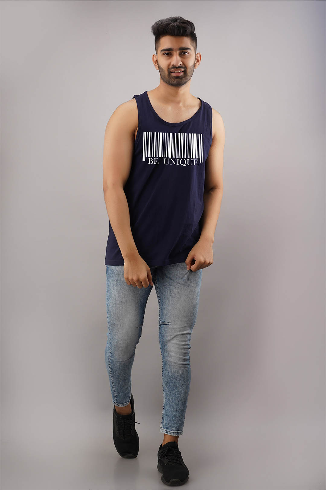 Be Unique Black Sleeveless T-Shirt