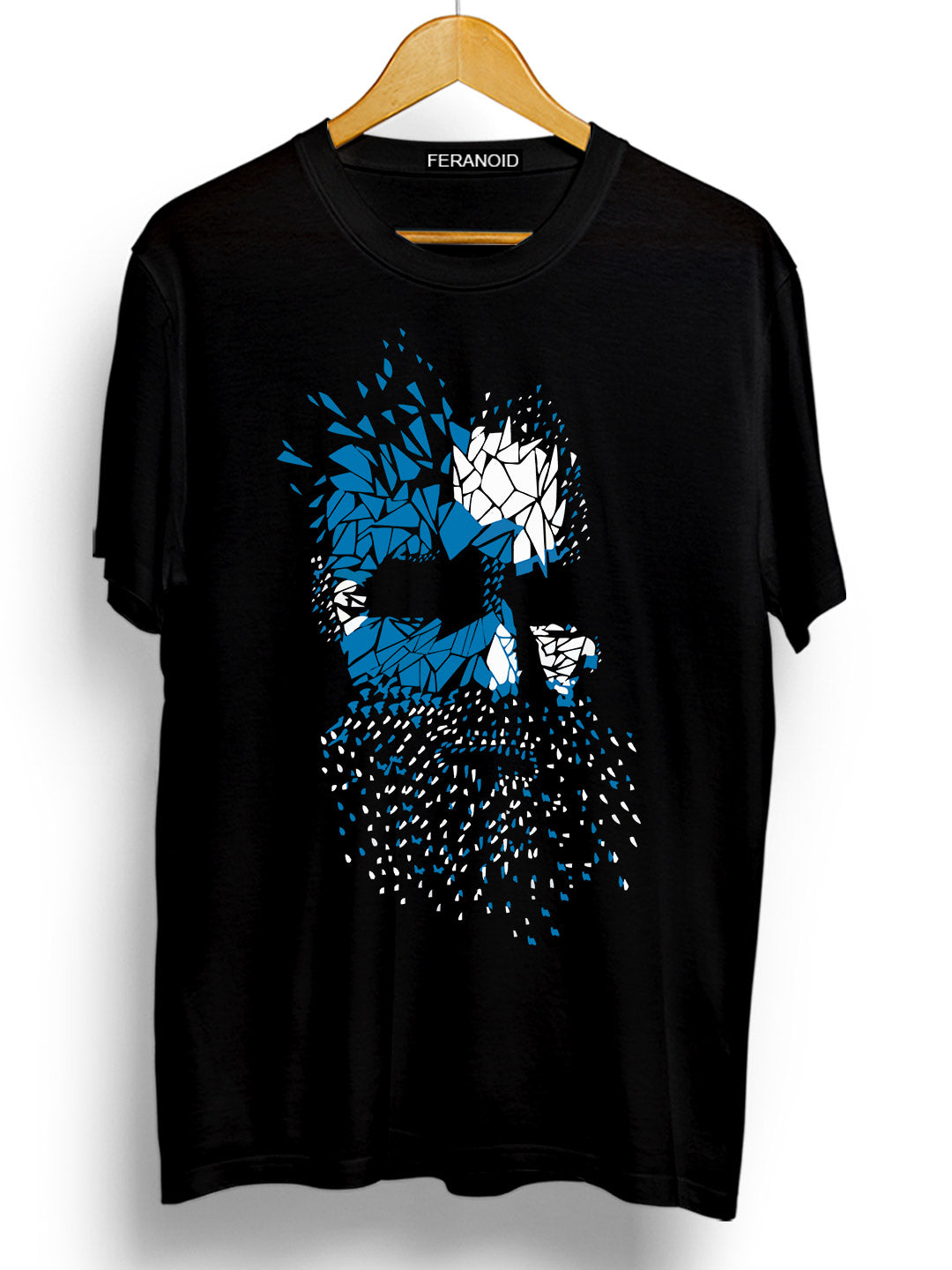 BLUE WHITE FACE BLACK T-SHIRT