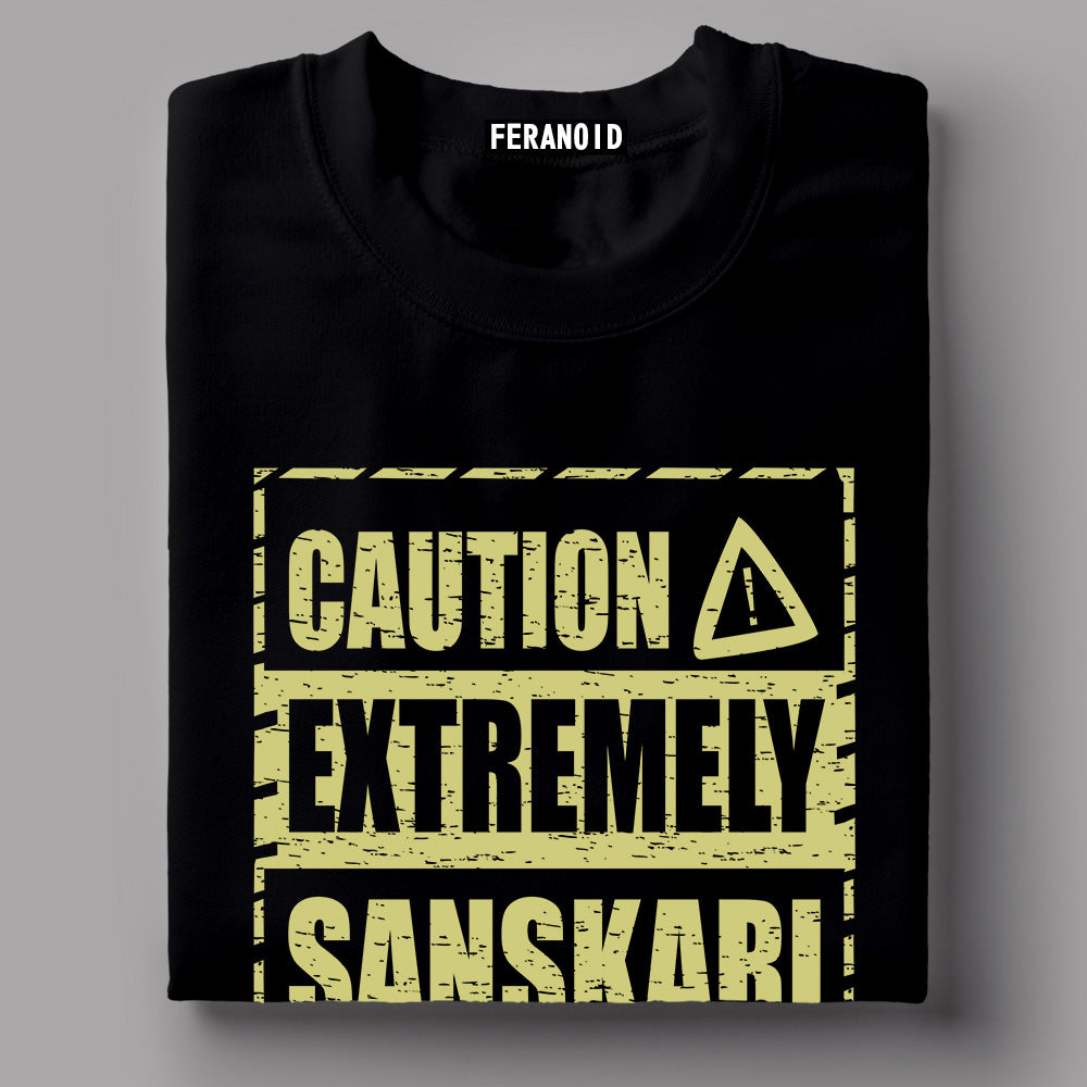 Caution Extremely Sanskaari Maroon T-Shirt