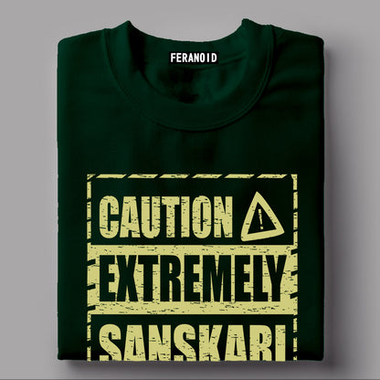 Caution Extremely Sanskaari Maroon T-Shirt