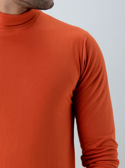 Plain Rust Brown High Neck Full Sleeves T-Shirt