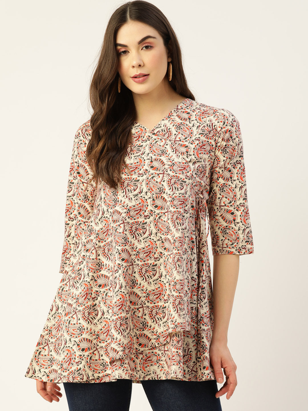 COTTON PRINTED WHITE SHORT TUNIC