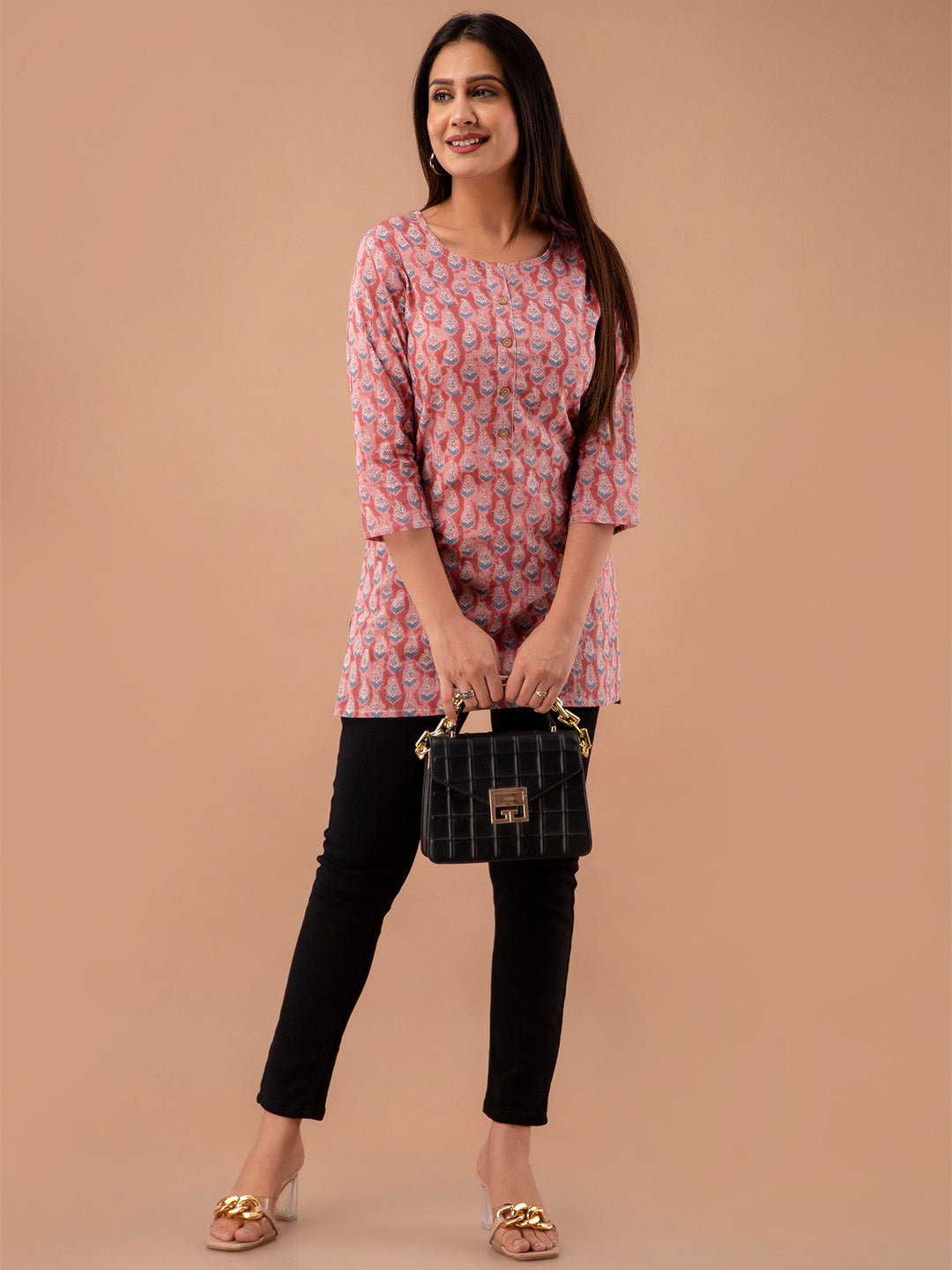 Women Mauve Cotton Printed Short Kurti