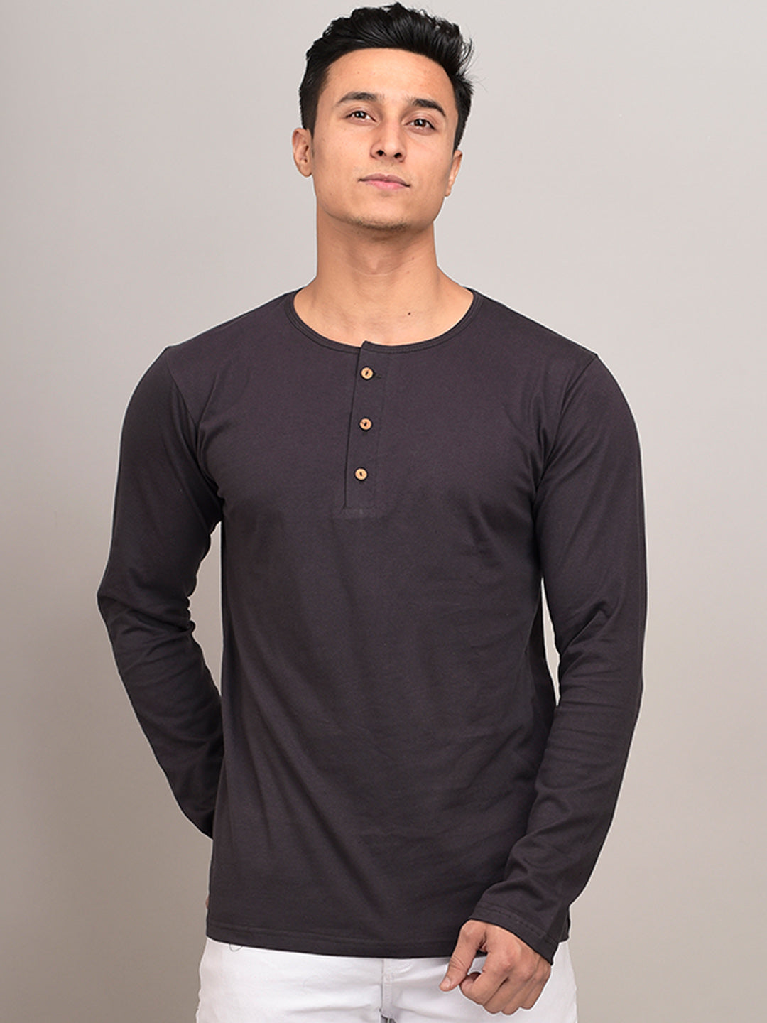 PACK OF 2 PLAIN GREY AND PEACH FULL SLEEVES HENLEY