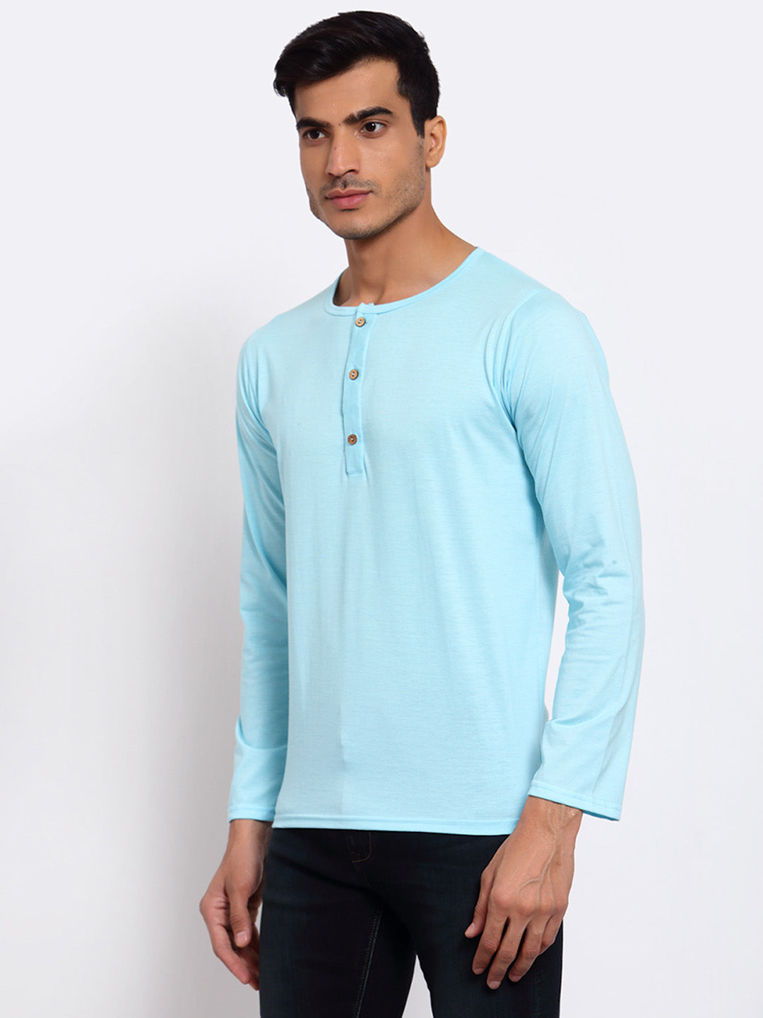 PLAIN AQUA BLUE FULL SLEEVES HENLEY