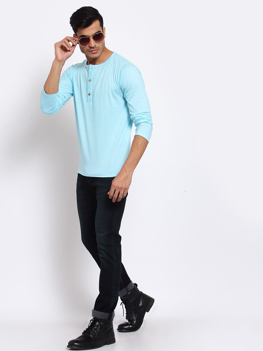 PLAIN AQUA BLUE FULL SLEEVES HENLEY