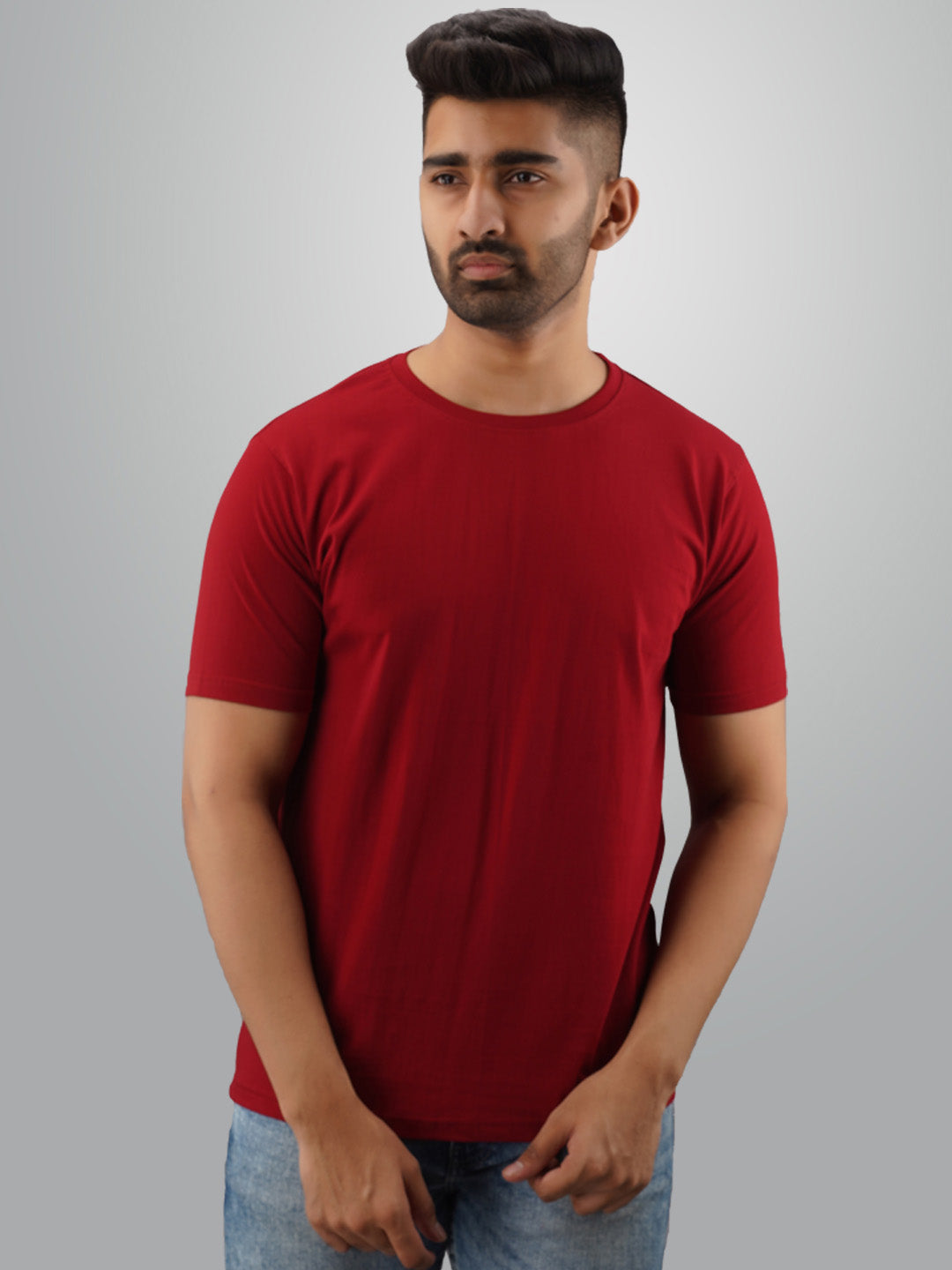 Plain Half Sleeves Pack Of Two Black And Maroon T-Shirts