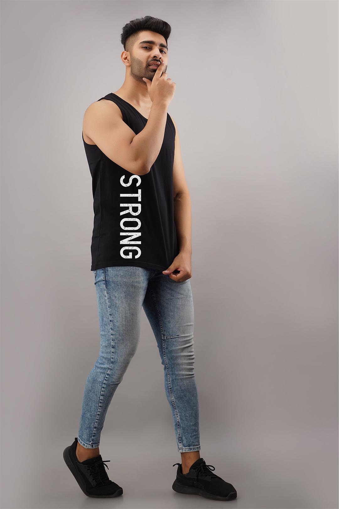 Strong Black Sleeveless T-Shirt